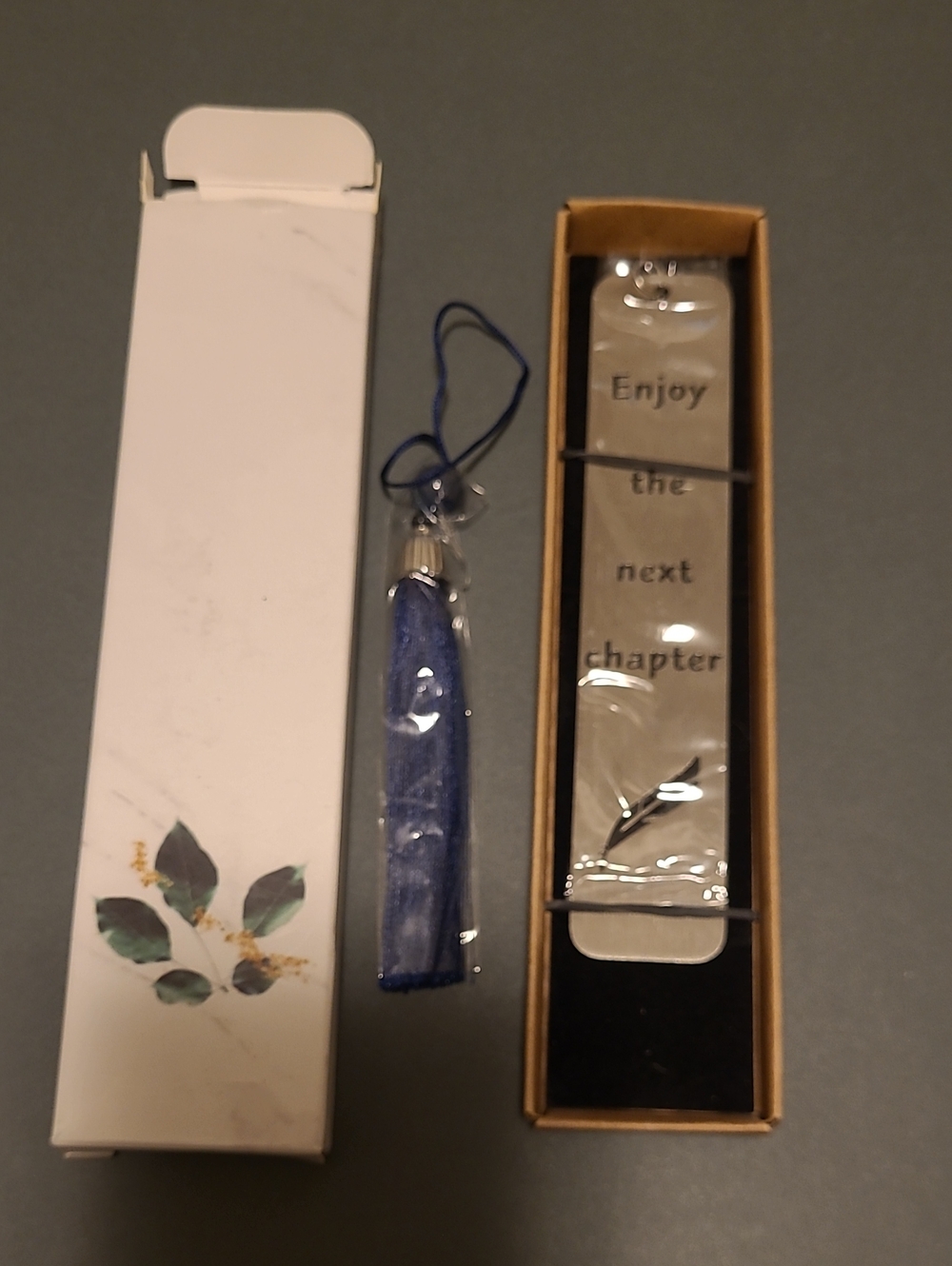 Blue Tassel Phone Charm and Silver Bookmark Set